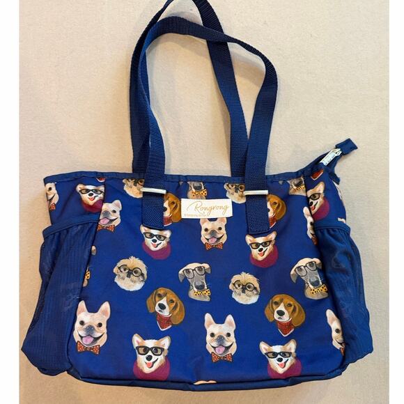 Rongrong Other - Rongrong DeVoe Dog Print Insulated Tote Bag Blue Lunch Bag Pet Lover Cooler Tote